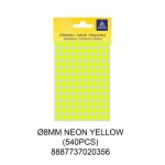 MAYSPIES MS008 COLOUR DOT LABEL / 5 SHEETS/PKT / 540PCS/ ROUND 8MM NEON YELLOW